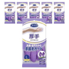 Family 家家 指尖強化絨裡家事手套 加厚型, 6個, 大(L), 紫色
