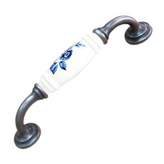 台灣阿成五金 Mydiy G型 801G 優雅藍花白底把手 - 128mm孔距，適用於抽屜櫥櫃, 古銀色，藍色