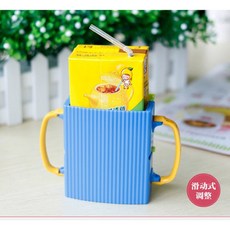 鋁箔包飲料盒 可伸縮杯架 防擠壓 輔助學習杯 寶寶輔助學習飲用, blue, 1個