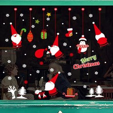 BO雜貨 聖誕節壁貼 創意可重覆貼 玻璃櫥窗室內裝飾 聖誕老人雪花圖案 45x60cm, 詳見包裝