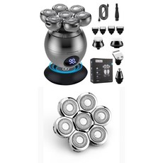 六合一多功能電動剃鬚刀：數顯光頭機、鼻毛刀、復古光頭理髮器，輕鬆打造個人風格, 銀色