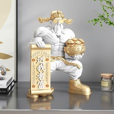 招財擺飾 肌肉財神爺 舞獅造型開運擺設, 白金肌肉財神爺-近我者富(25公分高)