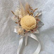 ONEDAY 太陽玫瑰 胸花 手作乾燥花 永生花 手腕花 婚禮飾品 新郎胸花 婚禮裝飾 新娘胸花 索拉花 手捧花, 黃色