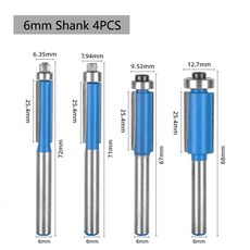 【豪划算】木工修邊刀4支組 帶軸承 6mm柄 木工 修邊刀 路打 修邊機 直刀 铣刀 木工刀具組 綜合刀具組, 藍色一般款4支