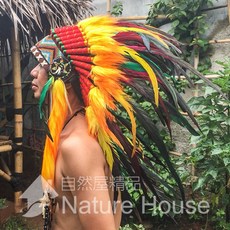 酋長帽 印第安頭飾 派對 道具 走秀 舞台表演 化裝舞會 重機 cosplay 扮裝 印地安帽子 原住民風【自然屋精品】, 詳見包裝, 1個