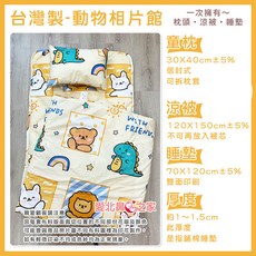 愛北鼻 台灣製 兒童睡墊三件組 3M吸濕排汗 幼兒園午睡墊 附提袋, 動物相片館【絲柔棉標準MIT】