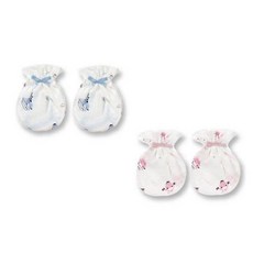 【美國媽咪】KUKU酷咕鴨 蝴蝶結護手套 初生兒手套 嬰兒手套 2雙入 藍色粉色 KU2306