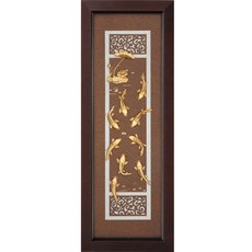 開運陶源 雅鑑鑫品 古典中國風 九如呈祥 鯉魚 純金金箔畫 102x38cm 開運招財風水畫, 詳見包裝