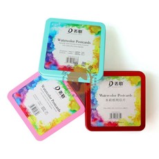 汶采 丟勒方鐵盒明信片水彩紙300g中粗紋24張 (水藍/紅/粉)