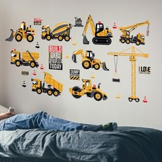 沂軒精品 工程車壁貼 兒童房浴室裝飾 不殘膠壁紙窗貼E0054, 詳見包裝