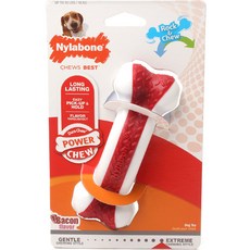 Nylabone 培根口味骨頭造型寵物狗玩具 16kg以下犬種適用, 1個, 白+紅