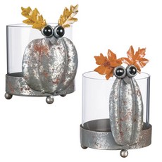 Sullivans 秋季南瓜貓頭鷹燭台 2 件 4L X 5W X 5.75H, 銀