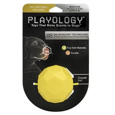 PLAYOLOGY Crunchy Ball Dog Toy All Natural Chicken M（6.8-15.9kg）, 1個, 黃色的
