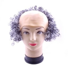 角色扮演派對假髮：禿頭造型黑白捲髮，Cosplay趣味變裝，派對吸睛焦點, 詳見包裝, 黑白