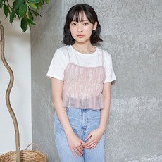 LOVETOXIC 女童款細肩帶網紗背心+內搭短袖上衣套裝