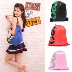 BO雜貨 男女通用抽繩束口背包 雙肩包 收納袋 鞋袋 休閒沙灘包 外出後背包 洗漱袋 游泳收納袋, 黑色、粉紅色、藍色、黃色、玫紅色