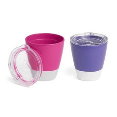 munchkin 孩童拼色學習水杯+杯蓋, 2入, 紫色+粉色