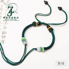 織嘉珠寶精品 ZHIJIA JEWELLERY 玉米結手繩半成品 事事如意結 墨綠色 DIY手作材料 3mm線粗 瑪瑙琉璃珠 12-22cm可調, 墨綠, 1個