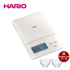 Hario V60 琉璃白電子秤 VSTG-2000-W-TW 贈耐熱湯吞小茶杯2入組 廚房料理秤, 琉璃白, 2000g