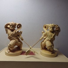黃楊木精雕千里眼順風耳精雕品(高11公分) - 精緻木雕擺件，守護平安，增添居家藝術氣息