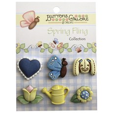 buttons galore&more 春天飛行3D鈕扣, 6入, Garden Bunny
