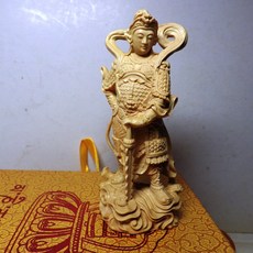 黃楊木精雕偉陀護法(高10公分)擺件，精緻木雕工藝，守護平安吉祥