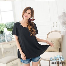 孕味十足 假兩件式珠珠排列領開叉孕婦上衣 CID0039 三色可選