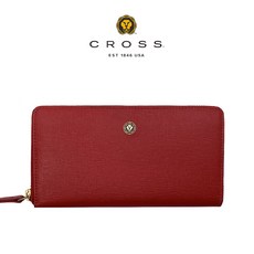 CROSS 頂級小牛皮十字紋拉鍊長夾 奧莉薇系列 (送禮盒提袋)