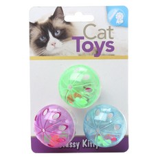 Classy Kitty 塑料球貓玩具, 3片, 混色