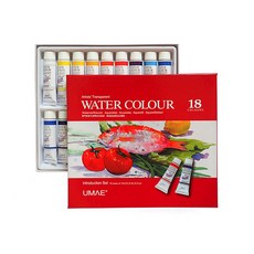 UMAE奧馬透明水彩-18色套裝 專業級顏料 色彩鮮明易暈染 水彩愛好者首選, 15ml