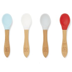 Red Rover 竹柄矽膠嬰兒湯匙, 4入, 紅色 白色 灰色 藍色