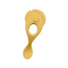 韓國MOTHER-K 鉑金矽膠學習湯匙 獅子/狐狸款(4m )，柔軟矽膠材質，寶寶自主進食好幫手, 獅子黃