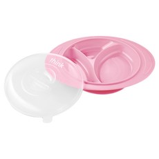 thinkbaby 兒童飛碟造型吸盤餐盤, 餐盤+蓋子, 粉色