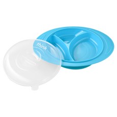 thinkbaby 兒童飛碟造型吸盤餐盤, 餐盤+蓋子, 淺藍色