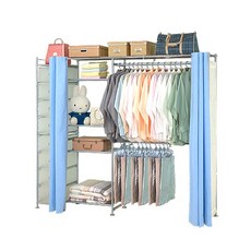 【巴塞隆納】超大收納防塵伸縮衣櫥附抽屜櫃，60型衣櫃，多功能收納, 水藍色
