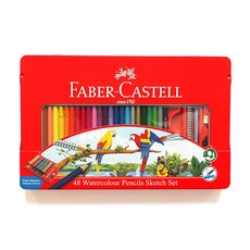 FABER-CASTELL 輝柏水性色鉛筆 (48色/60色) 紅盒鐵盒 纏繞畫 秘密花園 魔法森林 著色, 48色/紅鐵盒(C-F115939)