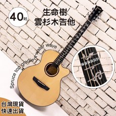 巴哈樂器 40吋生命樹雲杉木吉他 桃花芯木 可調式鋼管 油壓弦鈕 缺角設計 台灣保固, 老手換琴，單把(木吉他+彈片),40吋