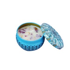 鐵盒香氛蠟燭 香薰蠟燭 大豆蠟 乾燥花 精油蠟燭 佩斯利花紋小鐵盒蠟燭 聖誕節禮物, 1個, 海洋清香