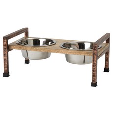 PETRAGEOUS DESIGNS 寵物不鏽鋼飼料碗 2入+飼料碗架組 38.1*22.9*16.2cm, 1個, 自然+青銅