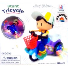 YIJUN 電動聲光特技三輪車 兒童玩具 燈光音樂電動特技360度旋轉三輪車 萬向翻斗玩具, 詳見包裝, 1個