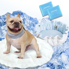 Onekosama 狗貓通用冷溫雙面馬卡龍靠墊 附凝膠包, 1個, 藍色 + 白色