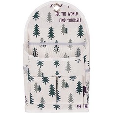 棉麻壁掛收納袋，分格式掛式收納袋，多功能儲物袋，壁掛式置物籃, 黑格子