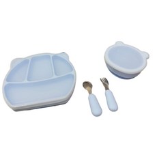 兒童矽膠餐具6件組 (含吸盤碗/餐盤), 吸盤碗/餐盤, 夕霧藍