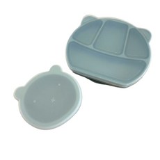兒童吸盤餐盤餐碗4件組 (副食品餐具), 餐盤餐碗, 1個, 藍灰色