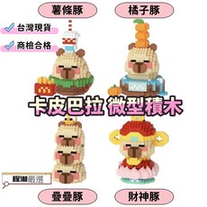 程湘嚴選 台灣現貨 潮樂創卡皮巴拉積木 水豚君積木 小顆粒積木 微型積木 財神豚 薯條豚 橘子豚, 6069-2泡澡豚