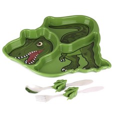 KIDS FUNWARES 孩童印花餐盤餐具組, 盤子+叉子+湯匙, 暴龍