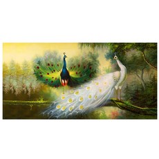 御畫房 孔雀吉祥手繪油畫 60x120cm VF-140, 詳見包裝