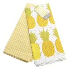 now DESIGNS 圖案印花廚房毛巾組, 2件, 菠蘿,黃格子