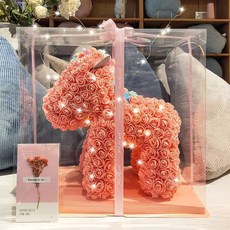 玫瑰花獨角獸香皂花禮物 - 情人節/周年紀念/生日禮物 (鑽石牛角皇冠款), 粉色