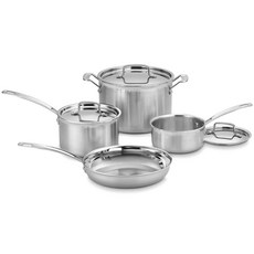 Cuisinart 美膳雅 Multi Clad Pro不鏽鋼4件鍋具平底鍋具組, .4L 鍋和蓋 + 2.8L 鍋和蓋 + 7.5L 肉湯鍋和蓋 + 25.4 厘米煎鍋, 銀